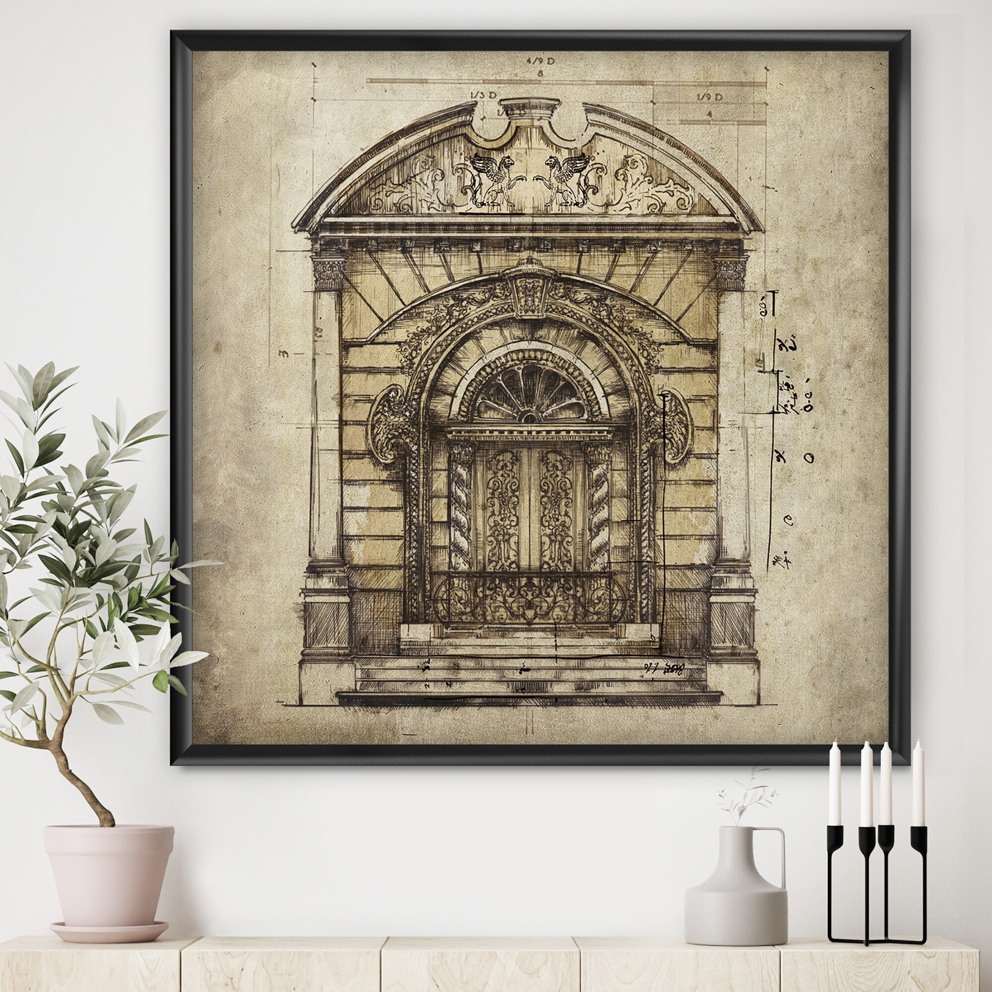 Shop Designart Antique Door Old Style Sketch I Traditional Framed Art Print Overstock 30232361