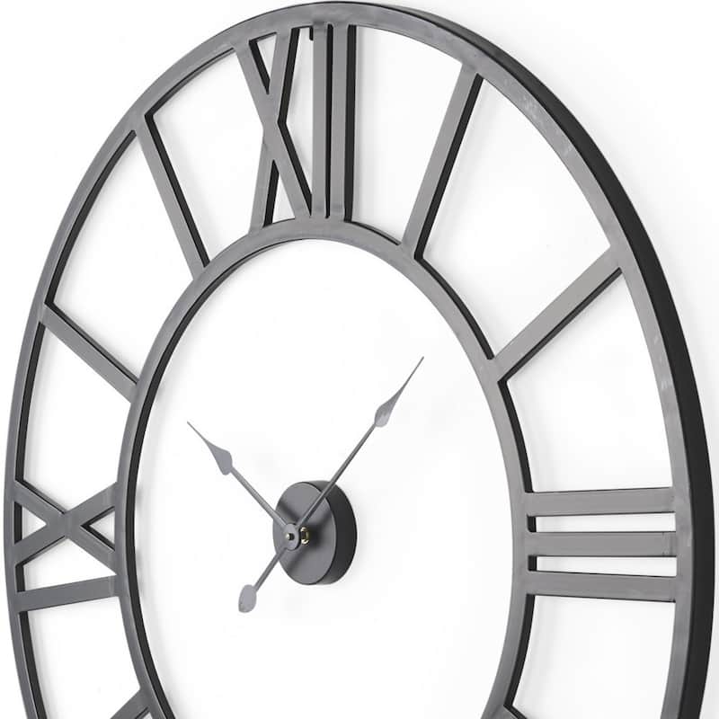 HomeRoots 42" Black Iron Analog Round Wall Clock - 42.13 in. x 42.13 in. x 2.17 in.
