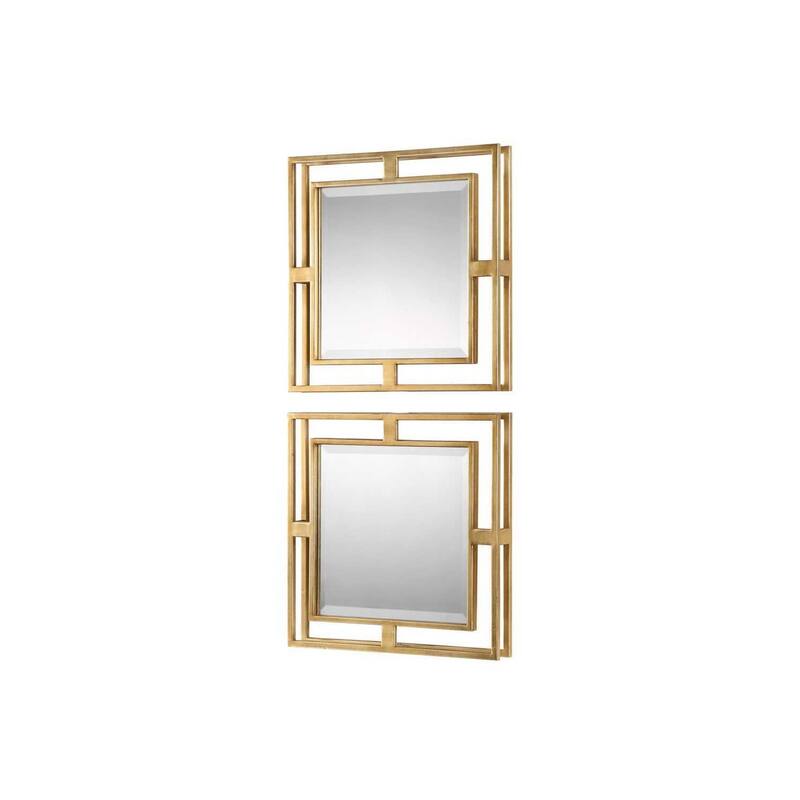 Beveled Square Wall Mirrors - 18" - Gold - Set of 2