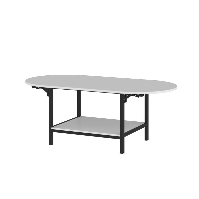 Oval Extended Coffee Tables 2-Tier Center Table with Open Storage
