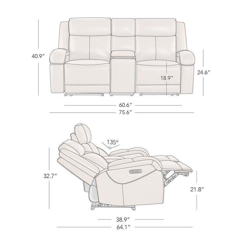 Spruce & Spring Hadlee Genuine leather Reclining Sofa with Multi-Function Console.