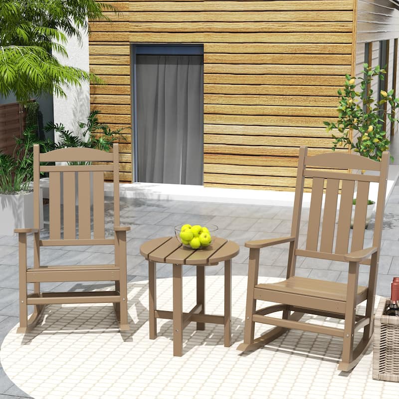 Laguna Hdpe All Weather Outdoor Patio Rocking Chairs With Side Table (3-Piece Set) - Weathered Wood