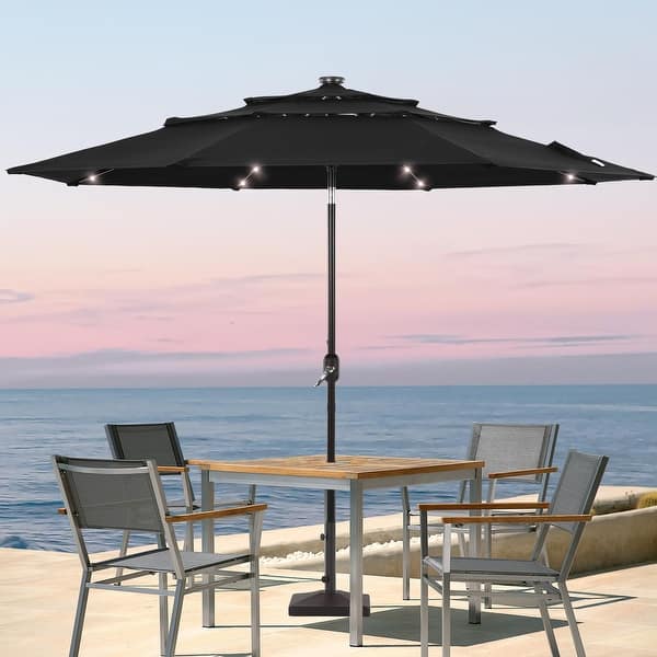 corliving patio umbrella with solar power led lights CorLiving 9.5-ft Steel Push-button Tilt Garden Patio Umbrella with Lights  at Lowes.com