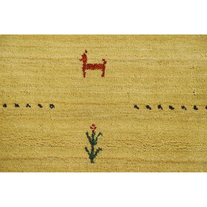 Tribal Gabbeh Area Rug Hand-knotted Green Wool Carpet - 3'2"x 4'11"