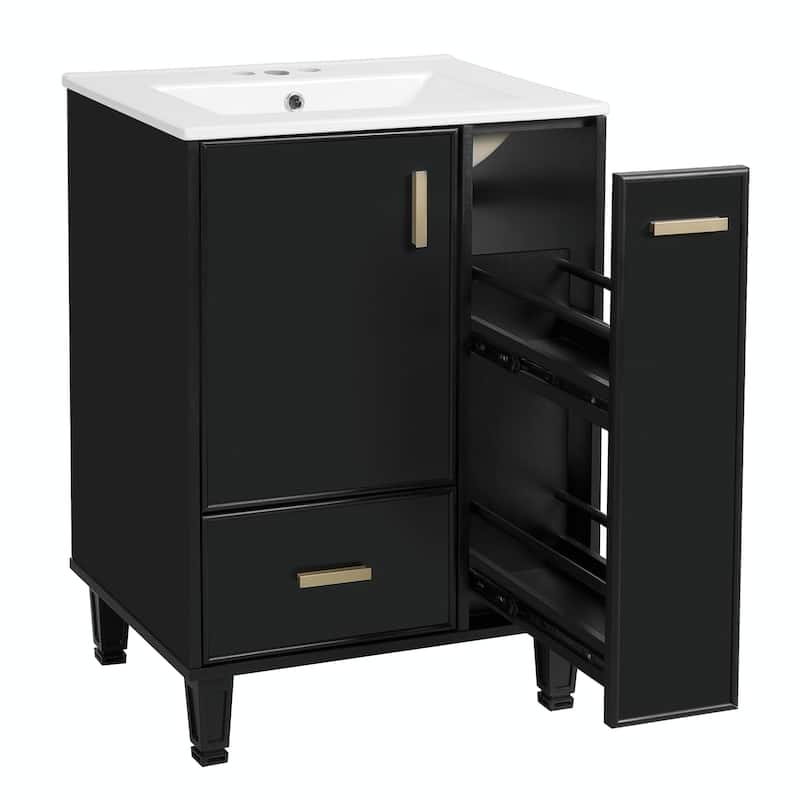 24" Bathroom Vanity with Sink, Bathroom Cabinet with Door Shelf, Deep Drawer, 2-Tier Pull-Out Basket