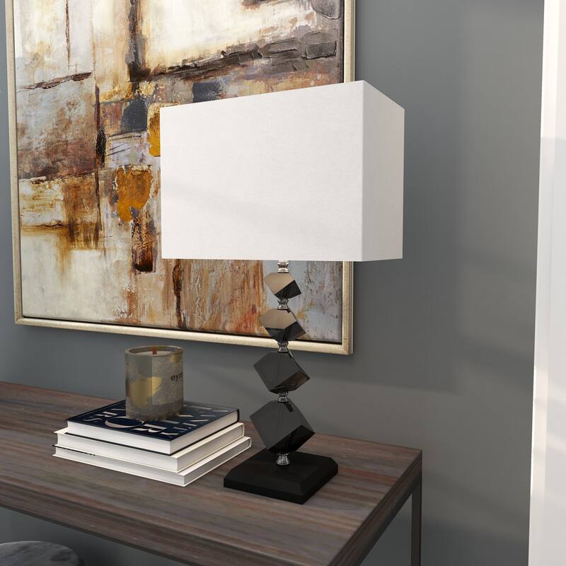 Black Crystal Geometric Diamond Inspired Room Table Lamp with Black Crystal Base