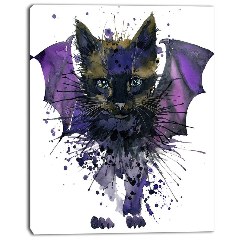 Designart "Black Cat with Blue Wings" Animal Canvas Wall Art
