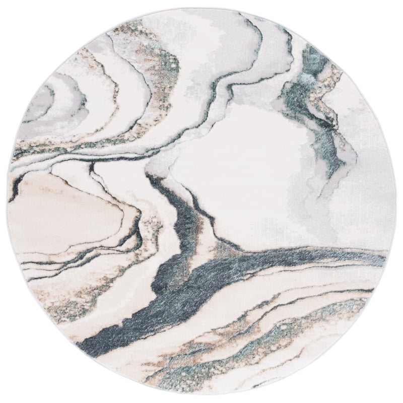 SAFAVIEH Alenia Gana Modern & Contemporary Rug - 6'7" Round - Grey/Blue