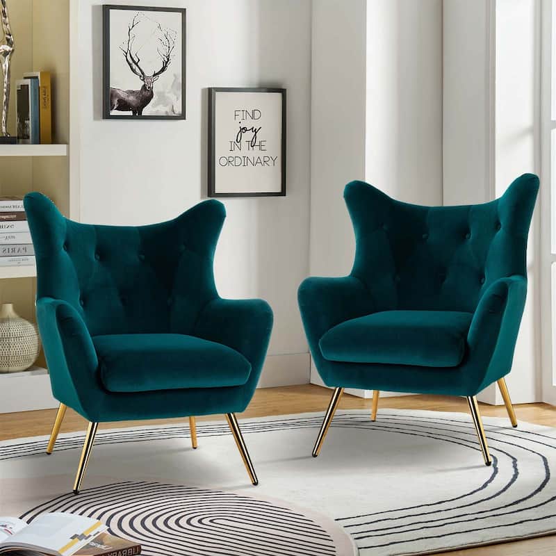 Eusebio Modern Velvet Accent Chair with Tufted Wingback for Living Room Set of 2 by HULALA HOME