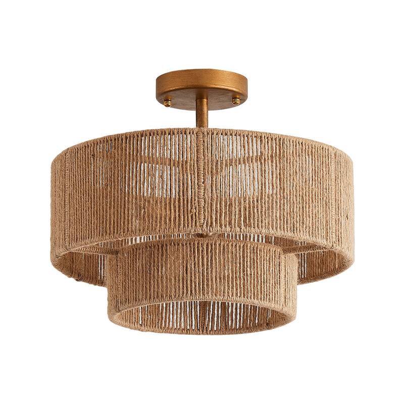 3-Light Coastal Jute Semi-Flush Mount Ceiling Light