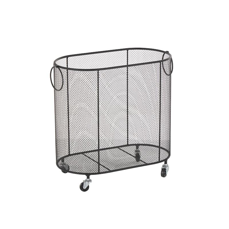 Metal Oval Mesh Wire Rolling Laundry Storage Cart with Ring Handles - Black or Gold - Roche River Decor