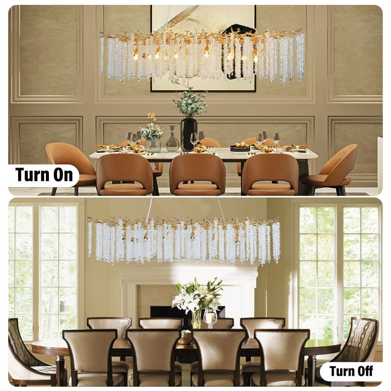 KAYLA Indoor Rectangle Crystal Chandeliers, Dining Room Light, Pendant Light Fixture for Kitchen Island