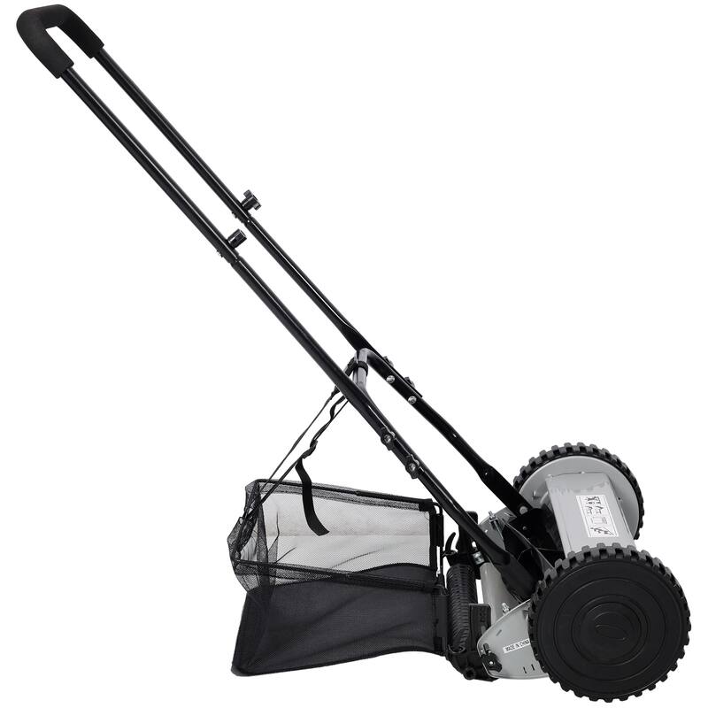 Anmytek Manual Push Reel Lawn Mower with Grass Catcher 14 Inch 5 Blade Walk Behind Eco Friendly Grass Cutter Gray