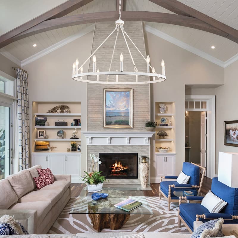 12-light Rustic Farmhouse Wagon Wheel Chandelier for Living Room - W37.99" x H90.55" - N/A