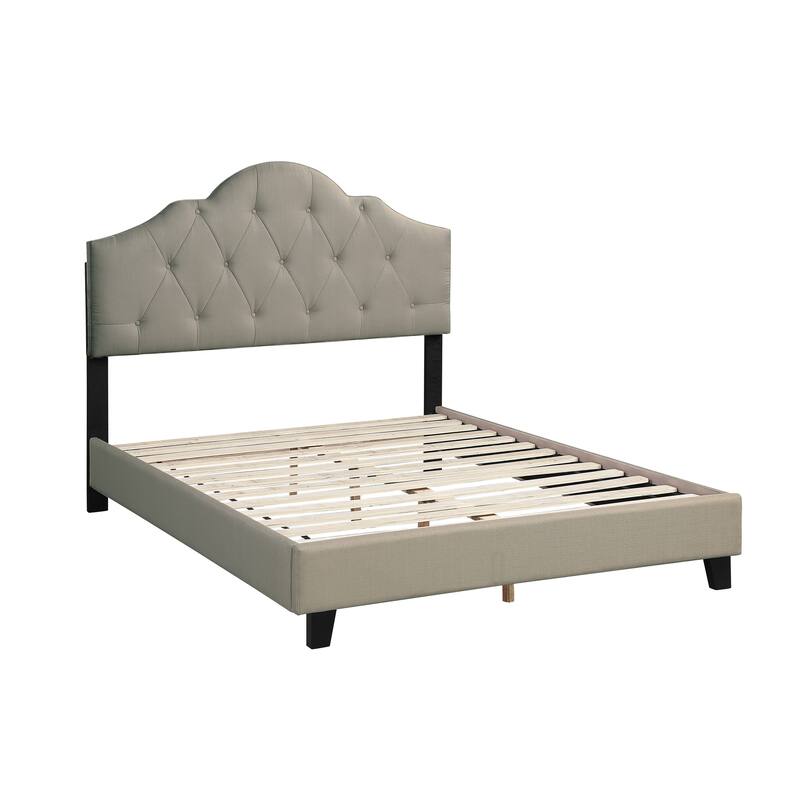 Full Size Adjustable Upholstered Bed Frame with Tufted Arch Headboard, Grey Polyfiber, No Box Spring Required