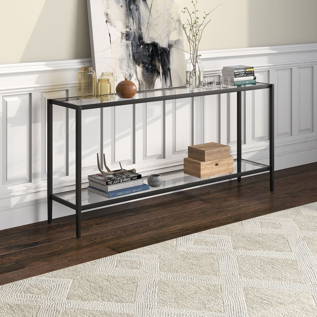 Hera 64'' Wide Rectangular Console Table with Glass Shelf - 64" Wide