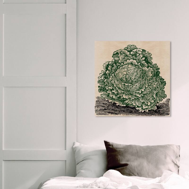 Wynwood Studio 'Lettuce woodblock' Food and Cuisine Wall Art Canvas Print Vegetables - Green, Brown