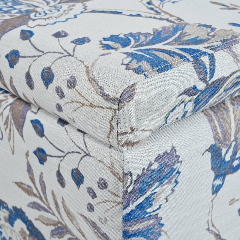 Luxury Storage Ottoman with Floral Patterned Fabric, Soft-Close Hinges, Multi-Functional Footrest Seat for Living Room