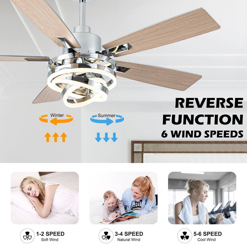 Oaks Aura 52in. DIY Shade Modern Reversible Ceiling Fan with Light, 6-Speed Silent Motor Ceiling Fan with Remote for Large Room
