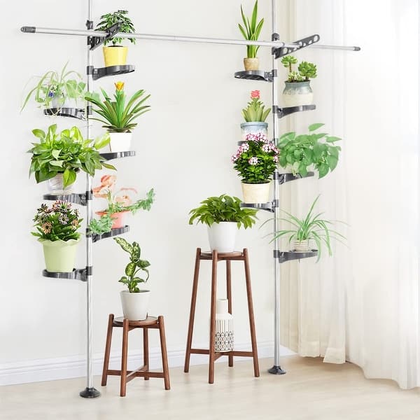 Plant Pole Stand Double Tension Rods Flower Pot Shelf Holders Floor to  Ceiling Display Rack with Trays, Hooks & Telescopic Rod - Bed Bath & Beyond  - 40489950