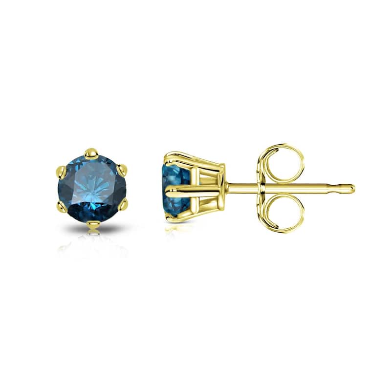 Auriya 1/4ctw Round Blue Diamond Stud Earrings 14k Gold 6-Prong (SI2-SI3) - Yellow