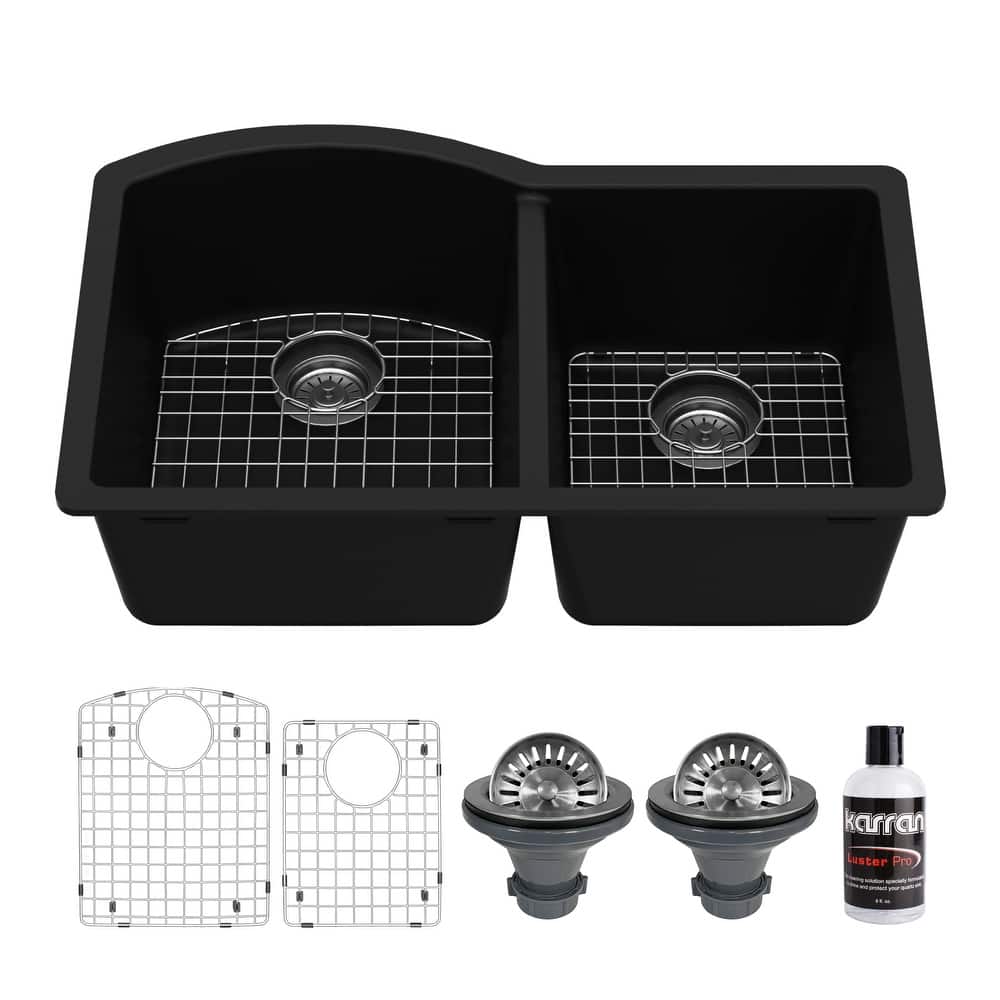 Karran Undermount Quartz 32 in. 60/40 Double Bowl Kitchen Sink Kit