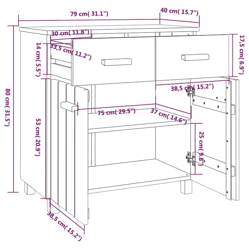 vidaXL Sideboard Buffet Console Cabinet with Storage HAMAR Solid Wood Pine - 31.1"x15.7"x31.5"
