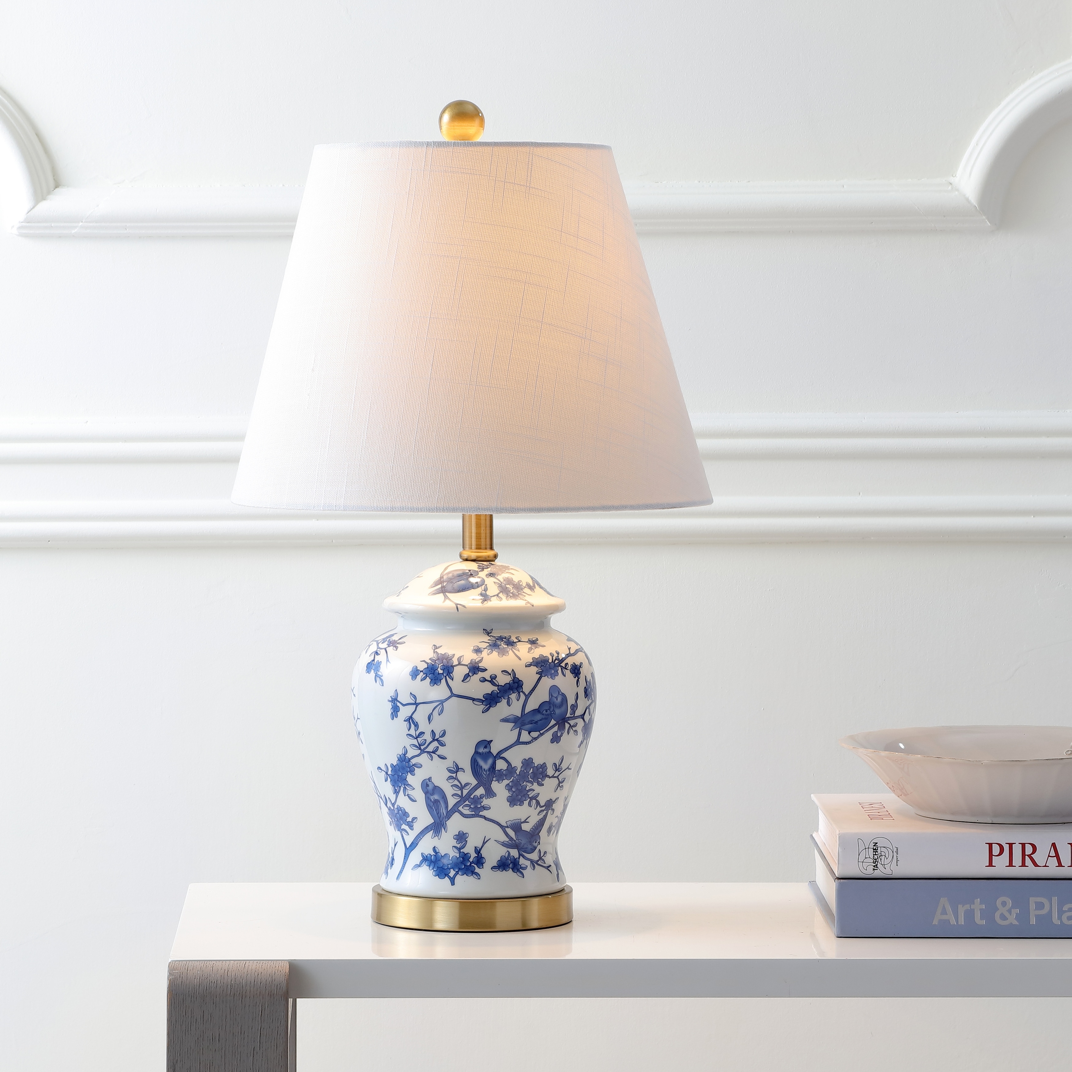 JONATHAN Y Penelope 22" Chinoiserie LED Table Lamp, Blue/White