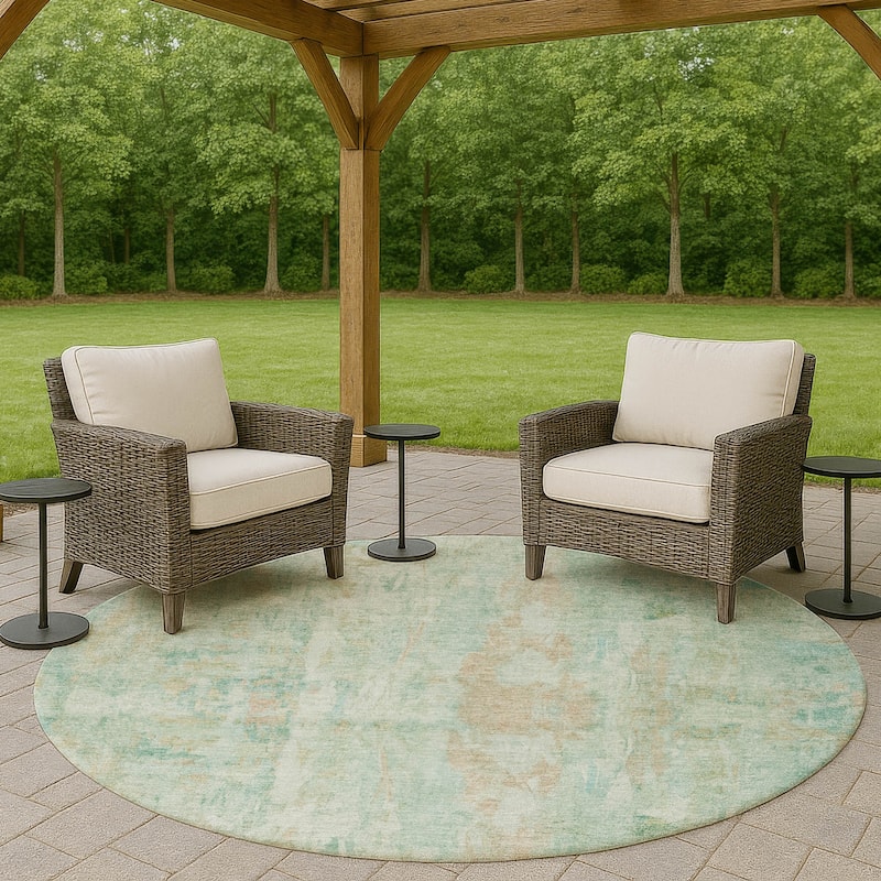 Machine Washable Indoor/ Outdoor Muted Ombre Chantille Rug - Turquoise - 8' x 8'