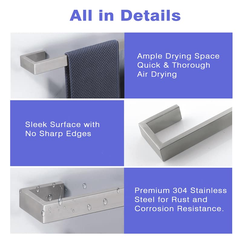 24 in. Square Wall Mounted Towel Bar Stainless Steel Towel Holder