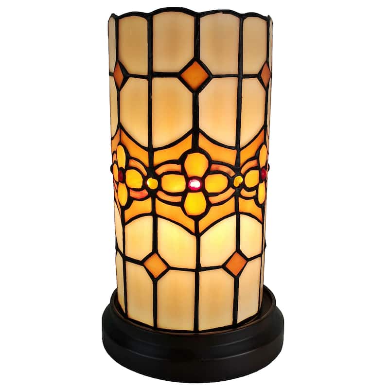 Tiffany Style Accent Lamp 10" Tall Stained Glass White Floral Nightstand Bedside Bedroom Gift AM088ACCB Amora Lighting