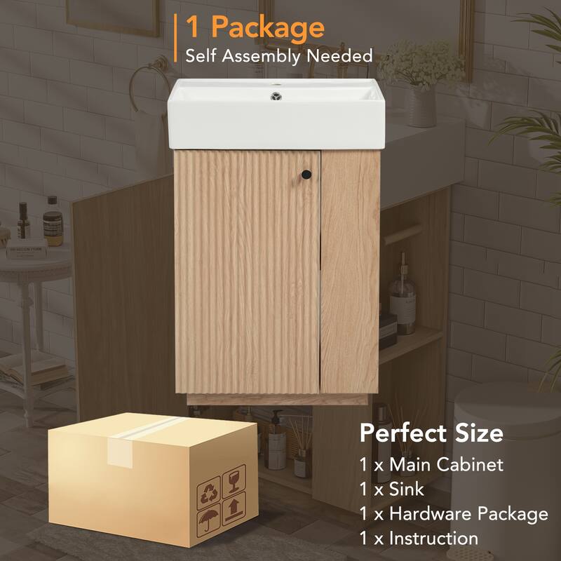 21.6" Bathroom Vanity with Ceramic Sink, Freestanding Left Door Cabinet, Open and Closed Storage for Small Spaces