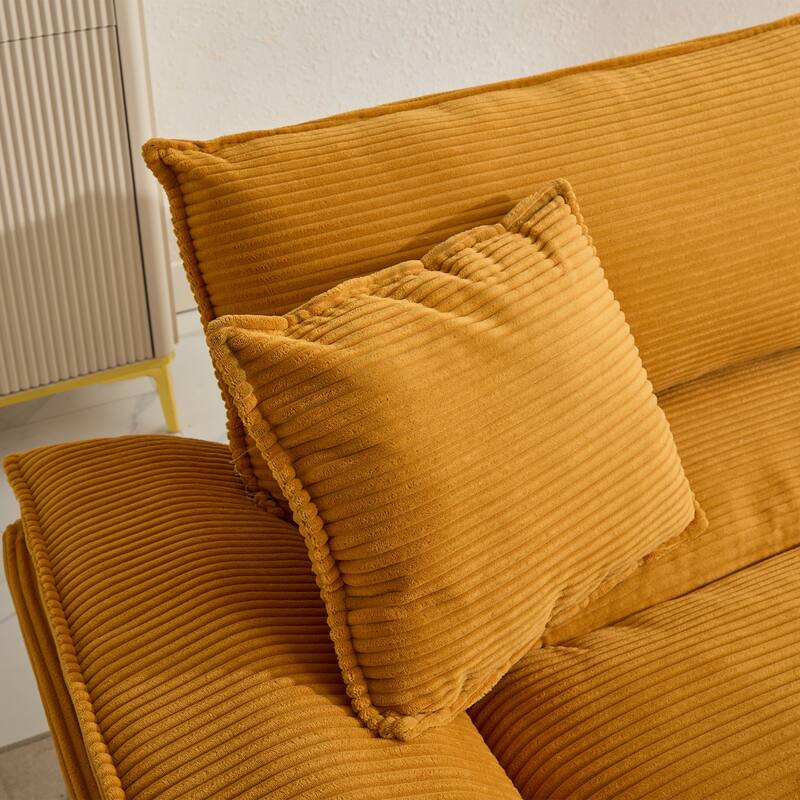 84-Inch Corduroy Sofa with Double Layer Cushion and 2 Extra Pillows for Living Room or Guest Room
