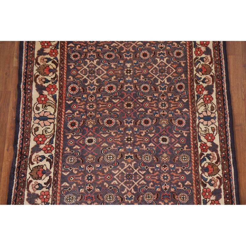 Hand Knotted Oriental 100% Wool Carpet Traditional All-Over Navy Blue & Blues Mahal Runner Rug - 10' 3'' X 3' 7''