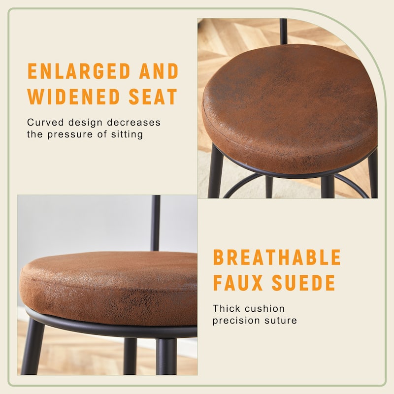 Counter Height Bar Stools Set of 2, Fabric Upholstered Bar Stools with Open Back, Kitchen Island Chairs with Footstool