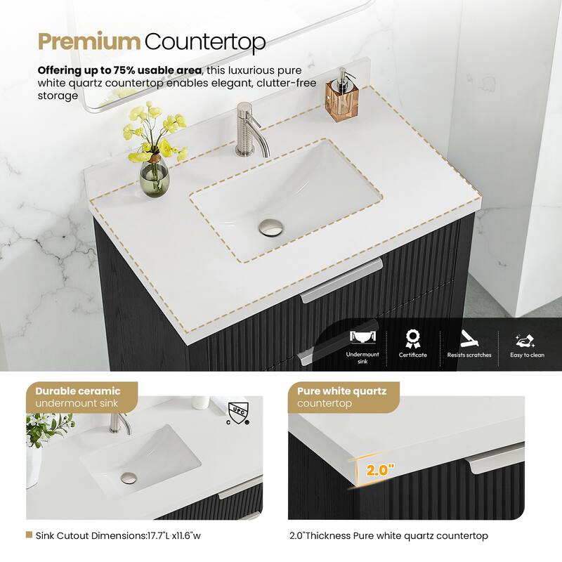 Santarem Single Vanity with Pure White Quartz Stone Top without Mirror