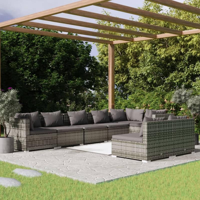 vidaXL Patio Lounge Set Outdoor Sectional Sofa Set Table Garden Poly Rattan - 27.6" x 27.6" x 23.8"