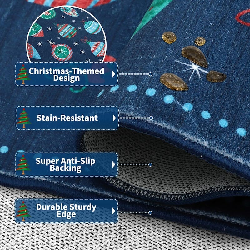 Christmas Winter Snowflake Washable Area Rug for Living Room, Bedroom, Blue