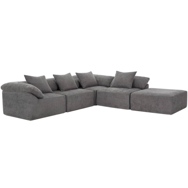 142" Chenille L-Shaped Modular Sectional Sofa with No Assembly Required, Convertible Sleeper, and Built-In Ottoman