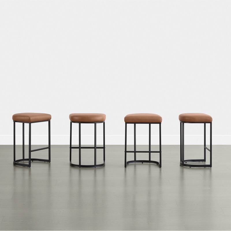 Spruce & Spring Modern Curved Upholstered Bar Stool with Metal Frame - Set of 2 - Brown