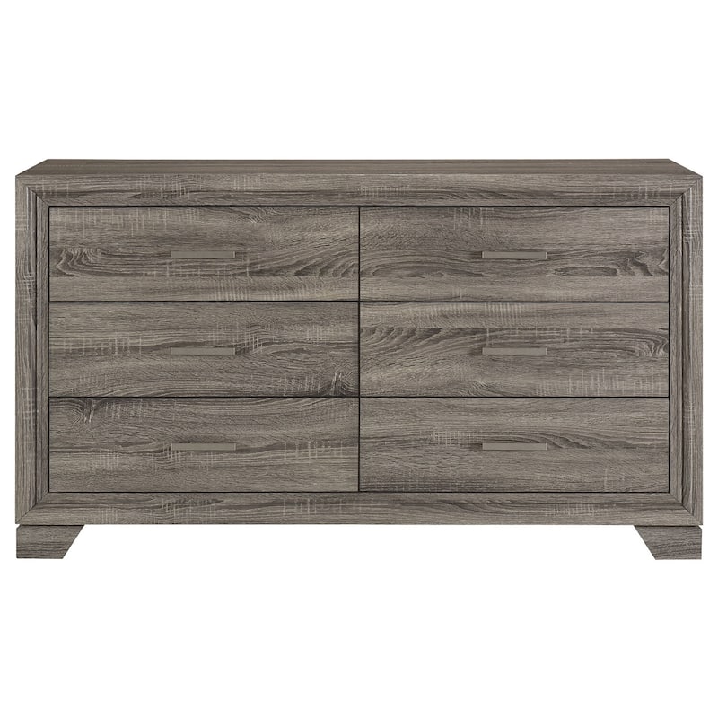 6-Drawer Brown Oak Dresser Cabinet with Modern Sleek Lines, Smooth Glide Drawers, and Durable Bedroom Storage