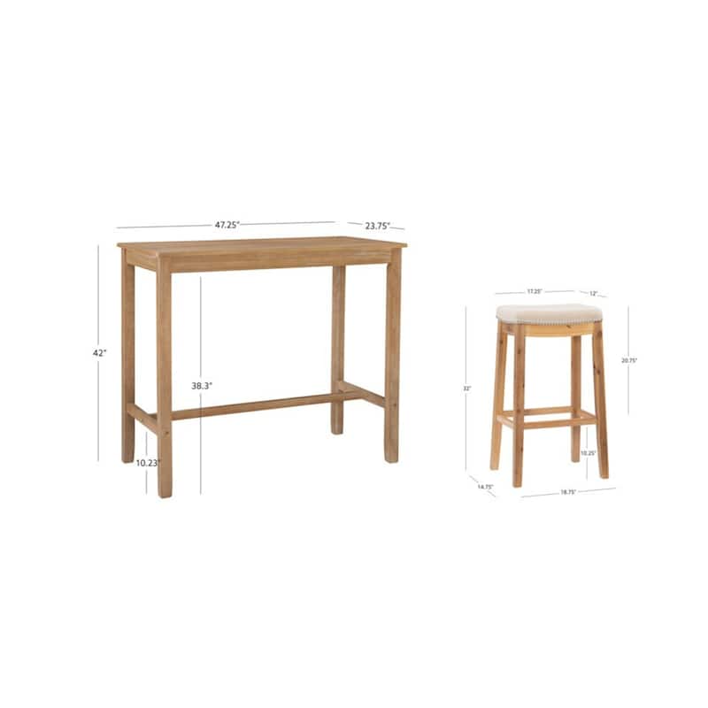 3-Piece Bar Table and Padded Stool Set - 47.25" - Beige and Brown
