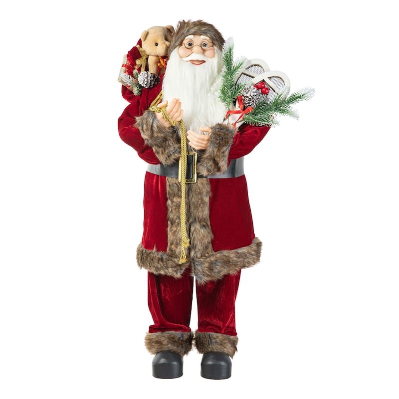 Glitzhome 35"H Oversize Faux Fur Christmas Santa Figurines