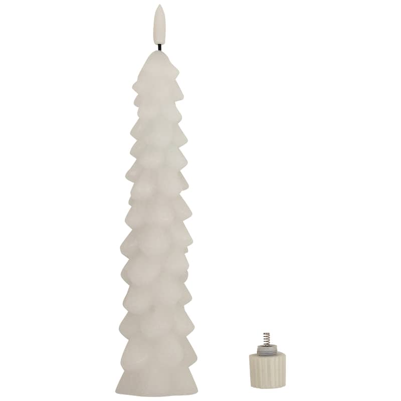 LED Flickering Flameless Wax Tapered Christmas Tree Candles - 9.75" - White - Set of 2