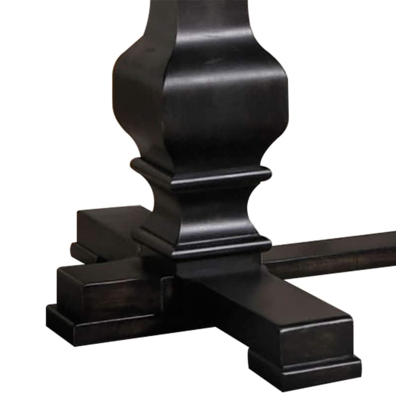 Wooden Rectangular Dining Table With Double Pedestal And Trestle Base, Vintage Black