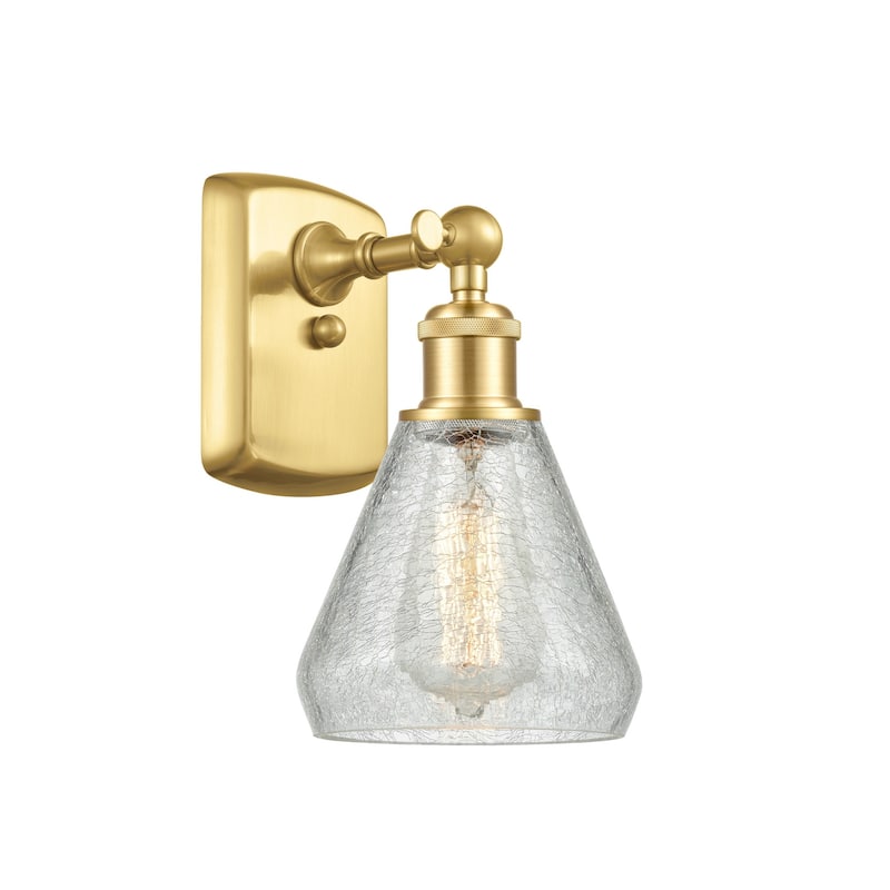 Innovations Lighting 516-1W-12-6 Conesus Sconce Conesus 12" Tall Wall - Satin Gold / Clear Crackle
