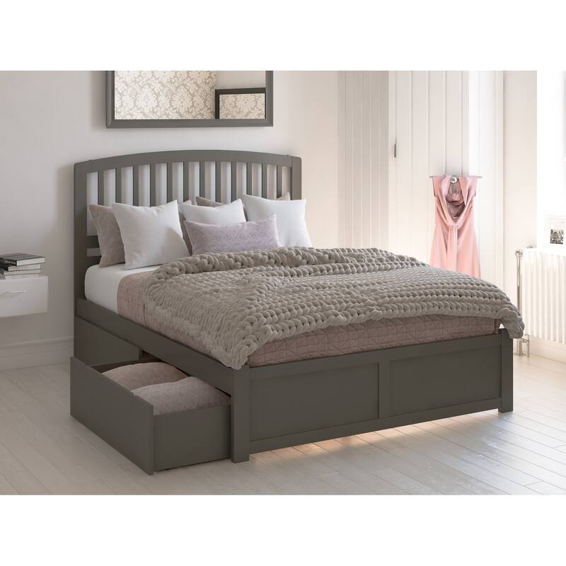 Richmond Queen Platform Bed with Footboard and 2 Drawers in Grey - Grey - Queen
