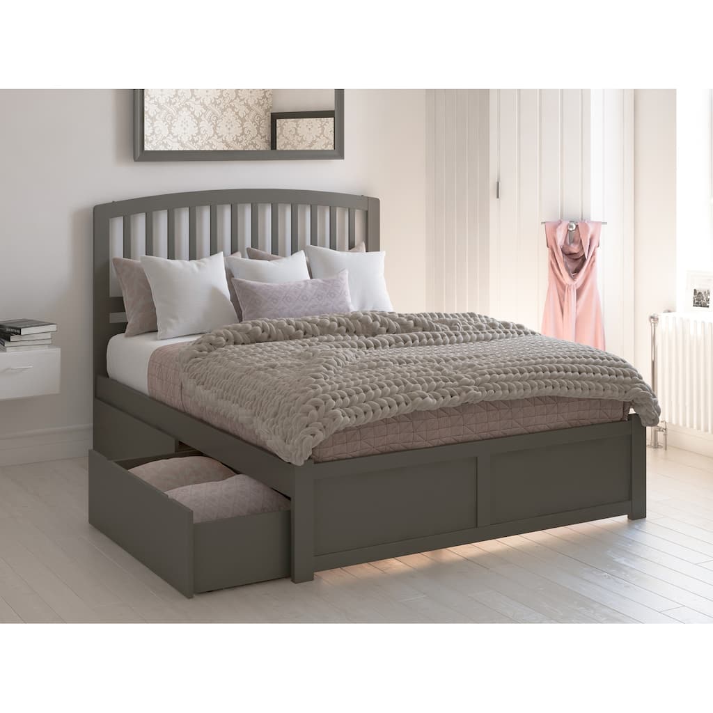 Richmond Queen Platform Bed with Footboard and 2 Drawers in Grey
