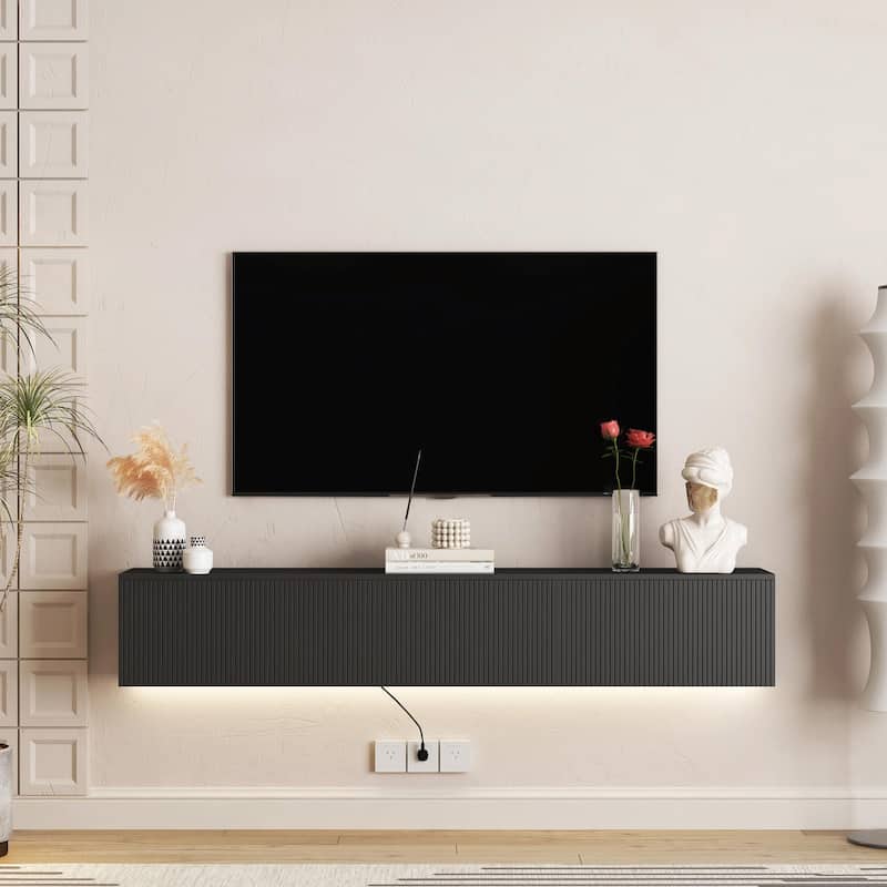 69" Modern TV Stand, Stylish Floating TV Cabinet Entertainment Center for 55-70 Inch TVs - Black