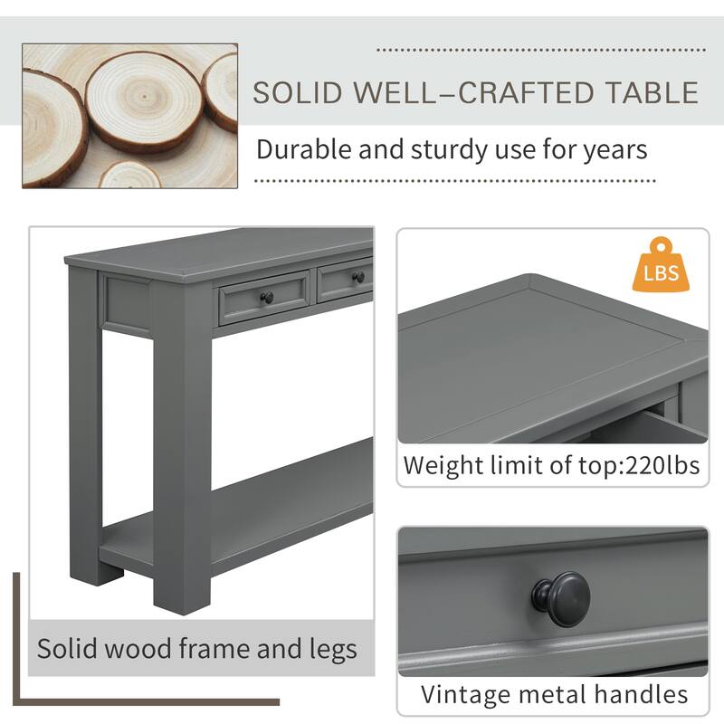 63"L Console Table with 4 Drawers and A Fixed Lower Shelf